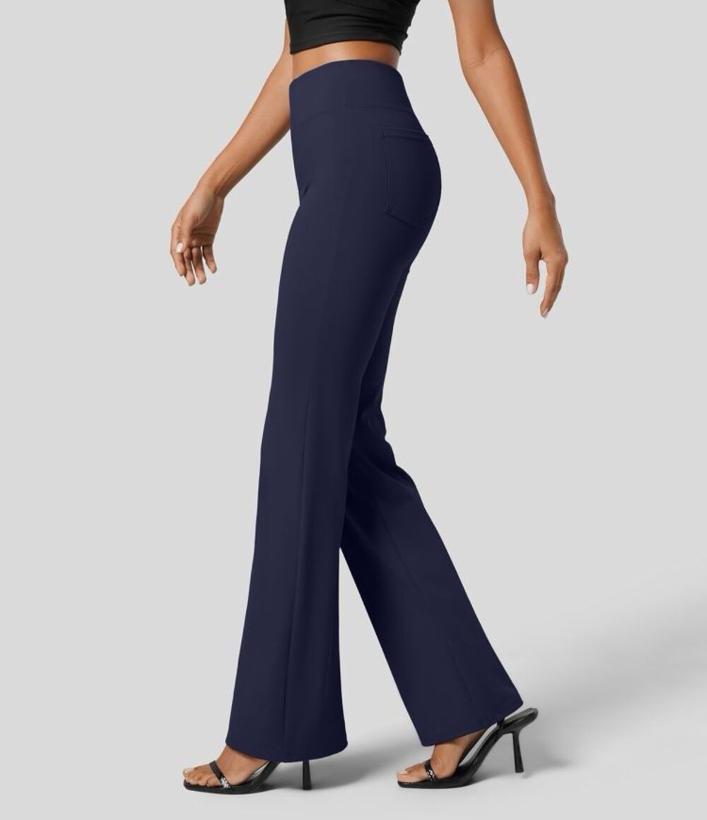 Halara Flex High Waisted Slight Flare Work Pants Dress Blues Size Small PETITE